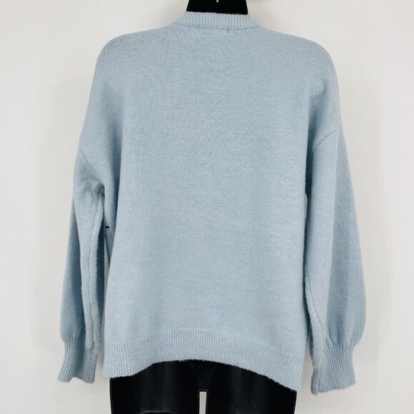 FRNCH Nisa Wave Sweater Womens S Metallic Blue Balloon Sleeves Relaxed Knit - Picture 2 of 11